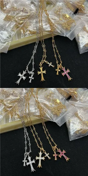 Design Cross Pendant Necklace with Crystal Accents Silver Jewelry - 26