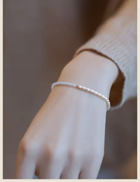 Design Pearl and Aquamarine Bead Bracelet in Gold-Tone Jewelry - 7