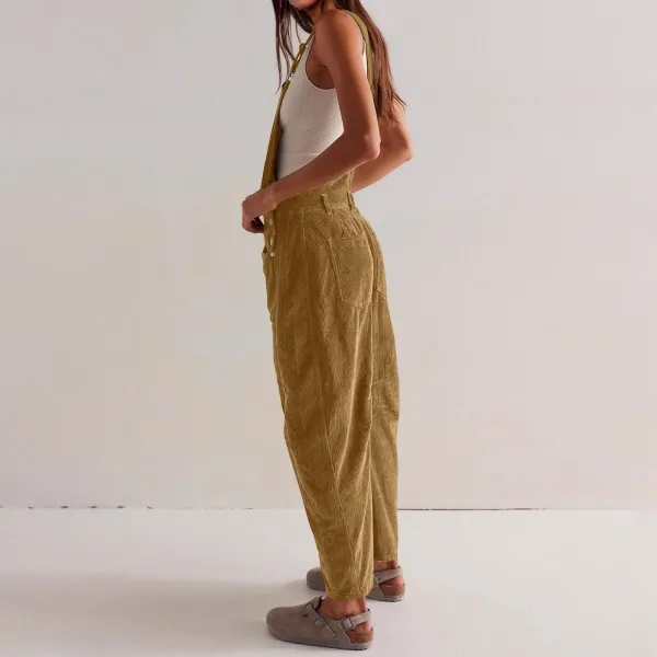 Design Black Corduroy Wide-Leg Overalls Pants - 24
