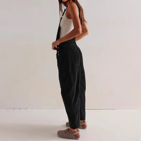 Design Black Corduroy Wide-Leg Overalls Pants - 27