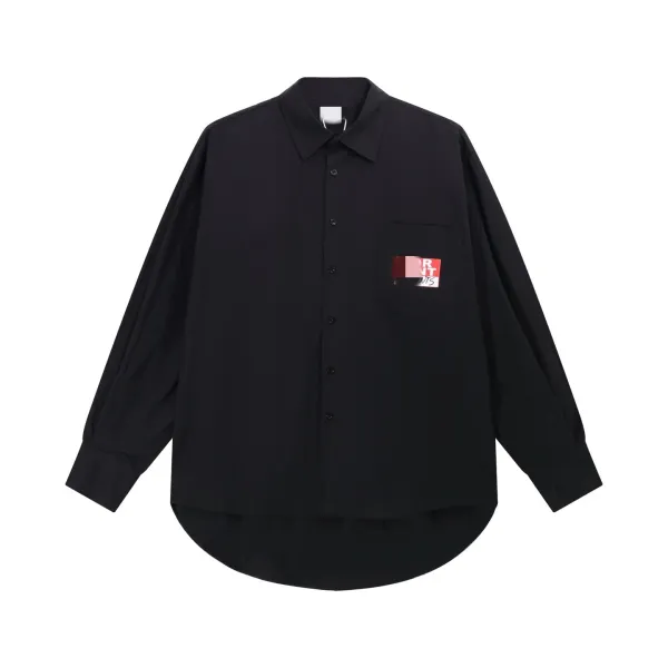 Design Oversized Shirt Black with Graphic Pocket Patch Tops Shirt - 4