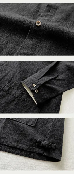 Design Mandarin Collar Linen Blend Jacket Gray Outerwear Jacket - 18