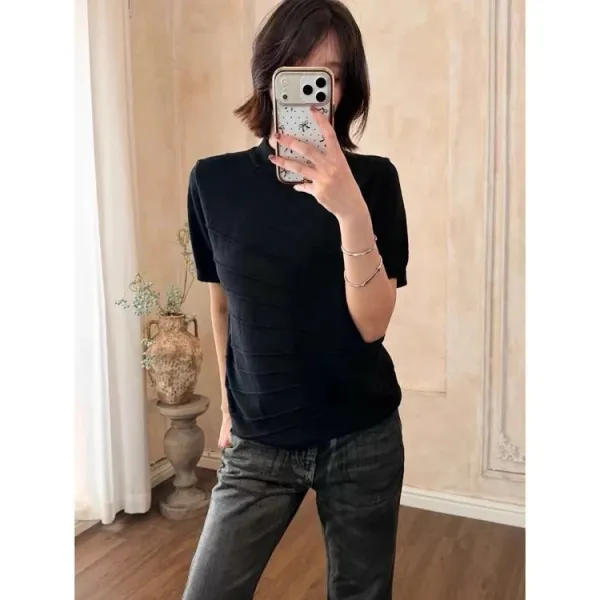 Design Short-Sleeve Turtleneck Sweater Gray - 8