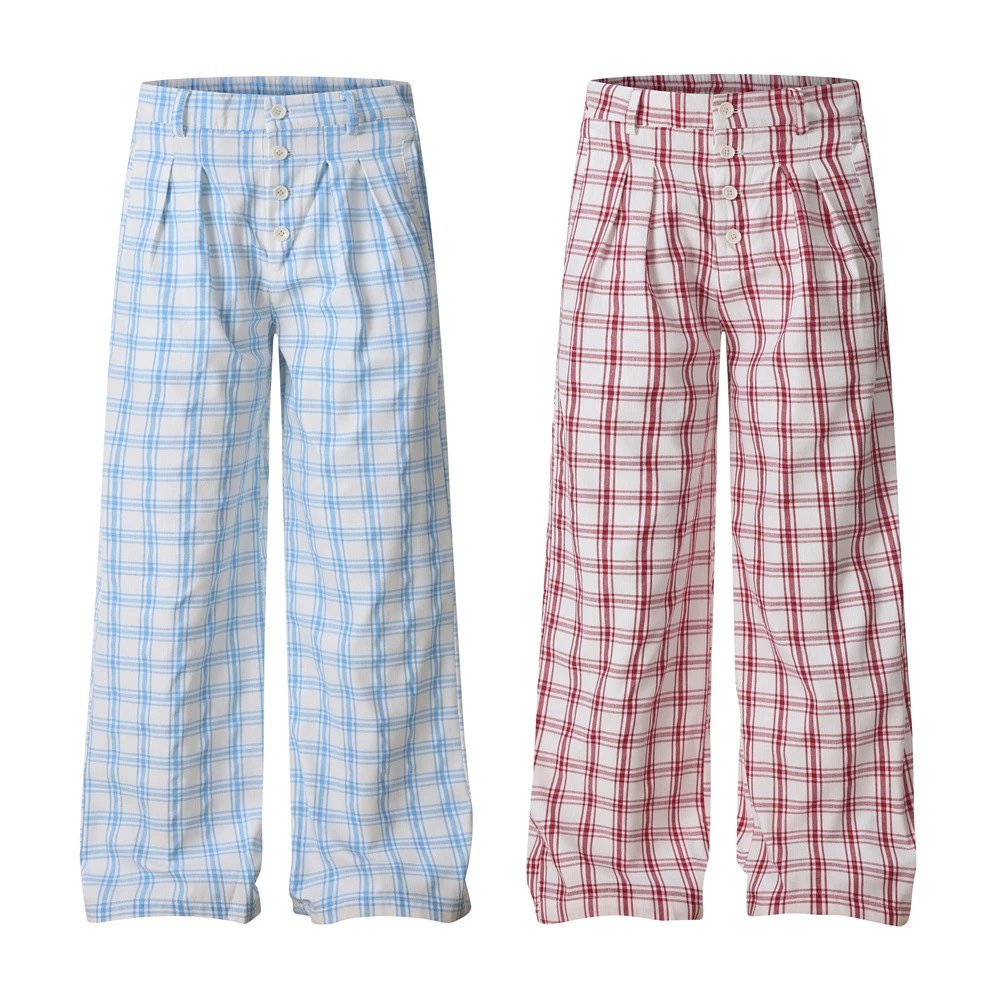 Design Wide-Leg Plaid Pants Red and White - 2