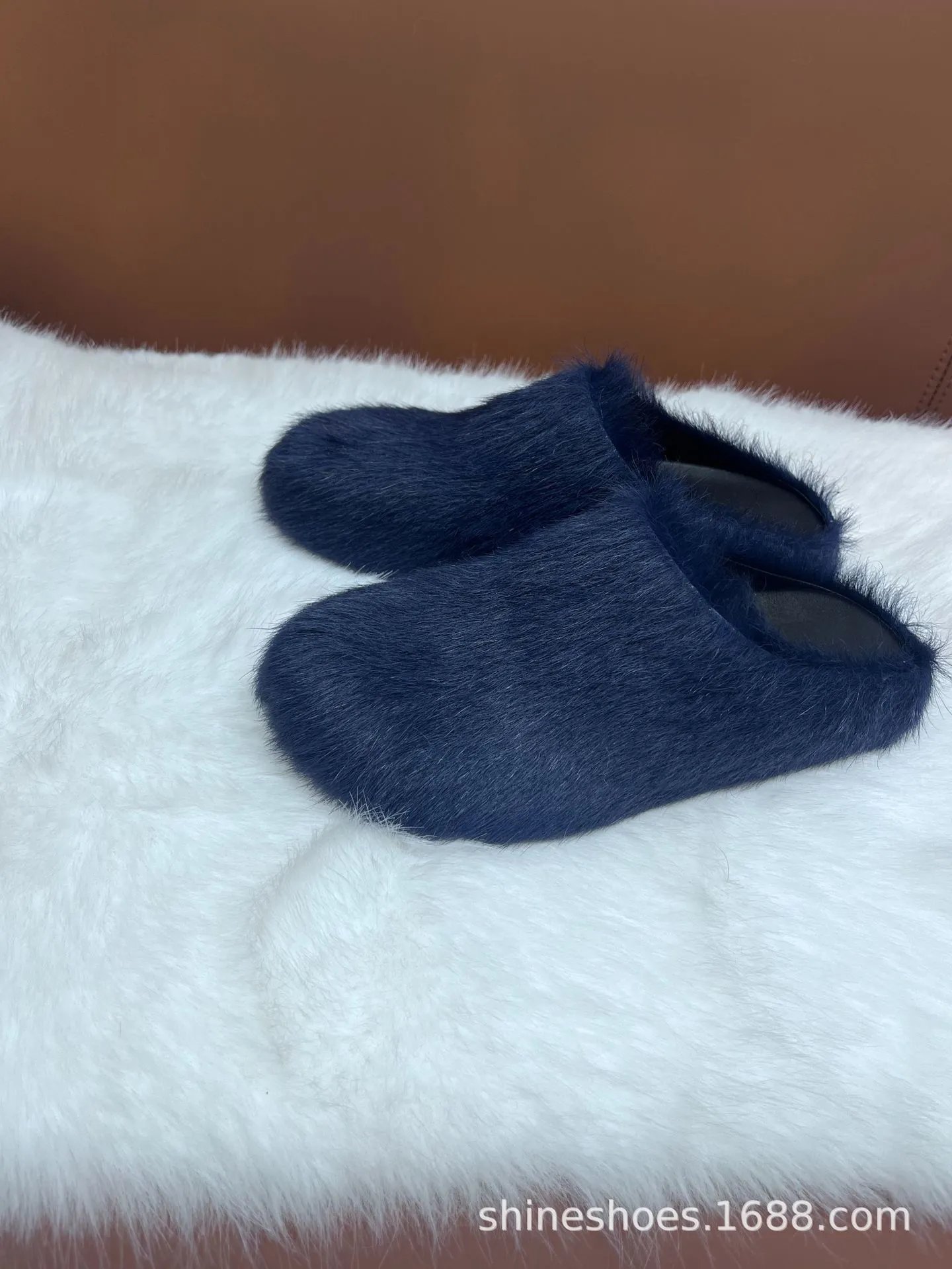 Design Fuzzy Mule Slippers Navy Blue