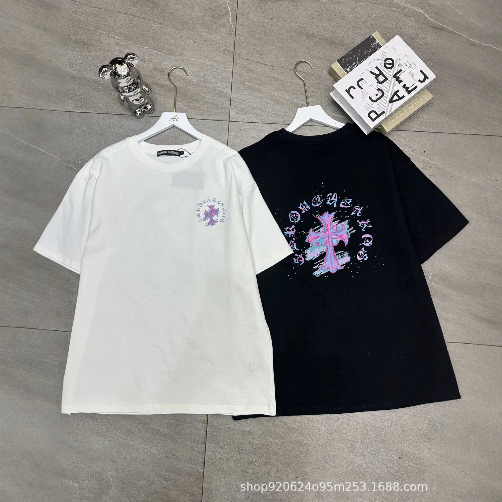 Chrome Hearts White Black Embroidered Cross Graphic T-Shirt