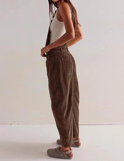 Design Black Corduroy Wide-Leg Overalls Pants - 37