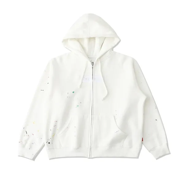 Supreme Paint Splatter Box Logo Zip-Up Hoodie Navy - 11
