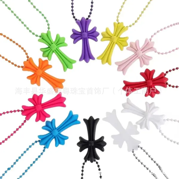 Design Cross Pendant Necklace Pink Jewelry - 2