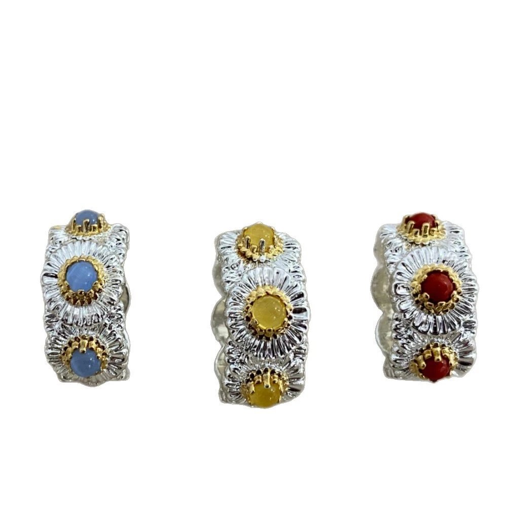 Silver Daisy Flower Gold Center Statement Ring