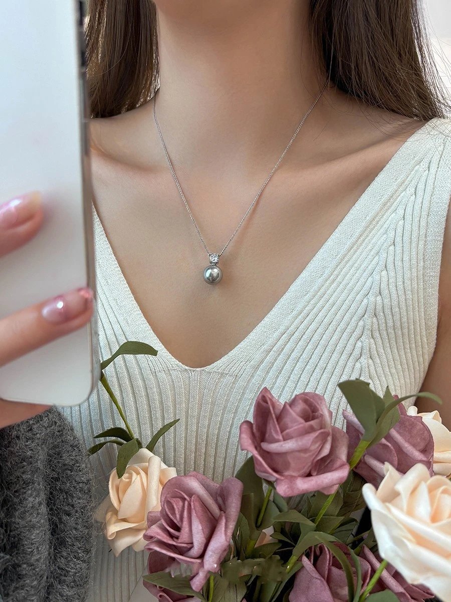 Design Pearl and Diamond Pendant Necklace Silver Jewelry - 10