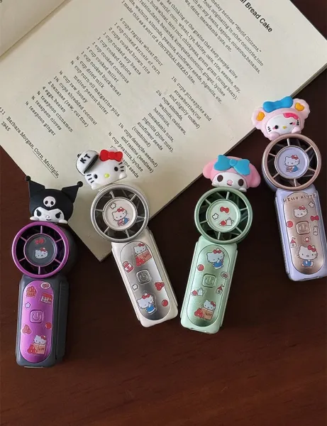 Hello Kitty Portable Mini Fan with KT Cap Accessory Beige Electronics - 11