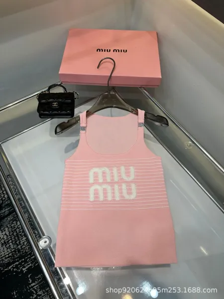 Miu Miu Logo Knit Tank Top White Pink Vest Top - 4