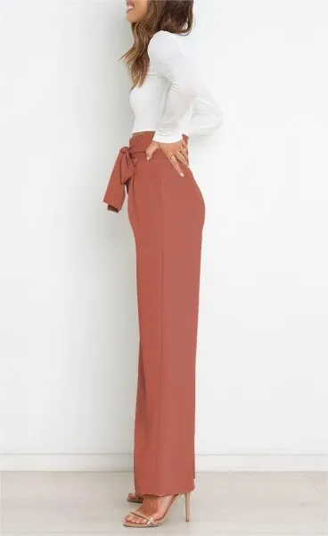 Design High-Waisted Paperbag Waist Wide-Leg Pants Black - 32