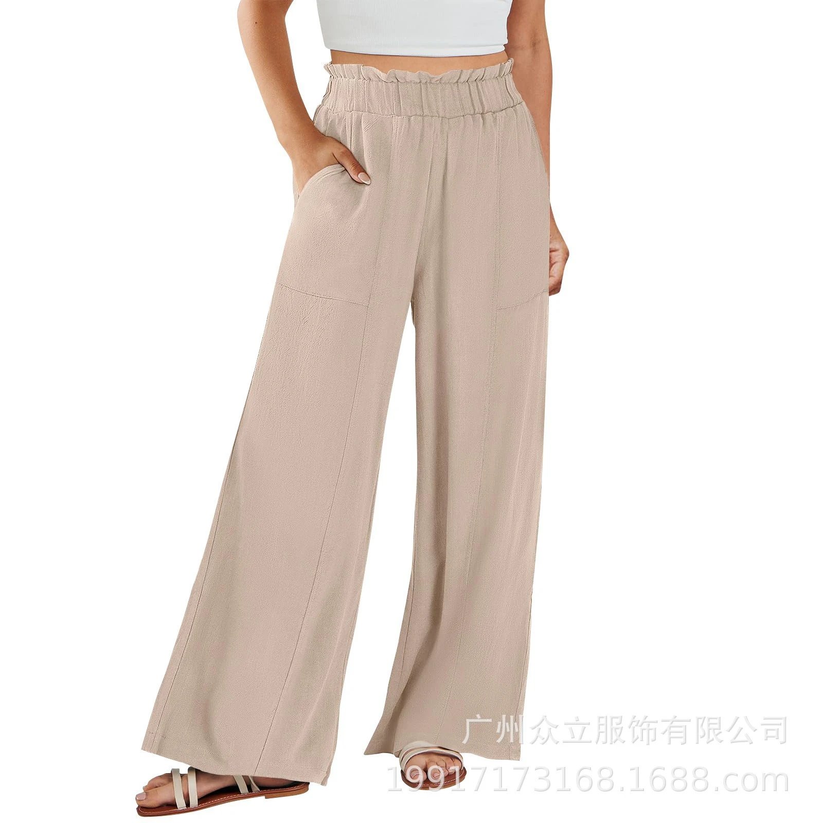 Design Wide-Leg Elastic Waist Pants Olive Green - 10
