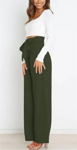 Design High-Waisted Paperbag Waist Wide-Leg Pants Black - 35