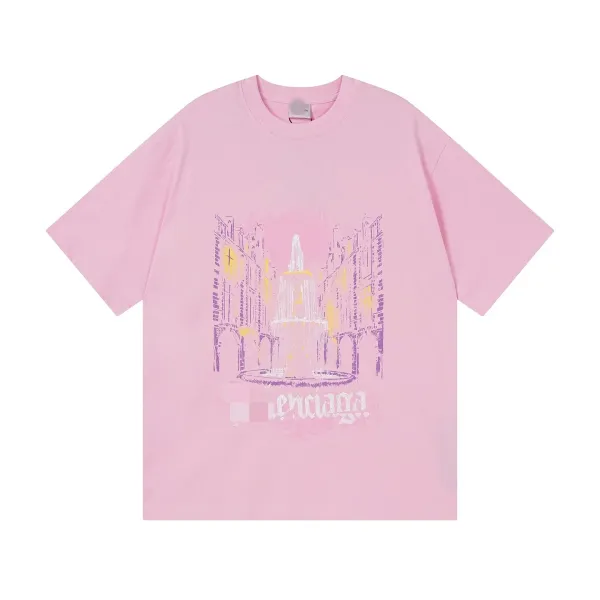 Balenciaga Fountain Print Oversized T-Shirt Pink - 1