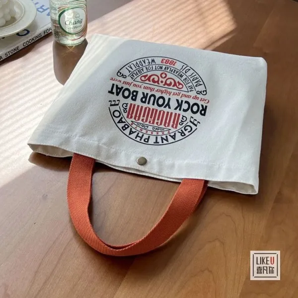 Design Bakery Print Canvas Tote Bag White with Rust Handles Tote Bag - 42