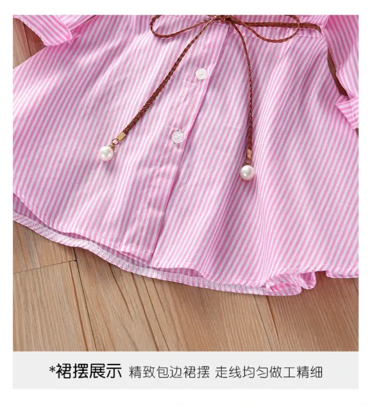 Design Pink Stripe Shirt Dress with Pearl-Tipped Belt - 15