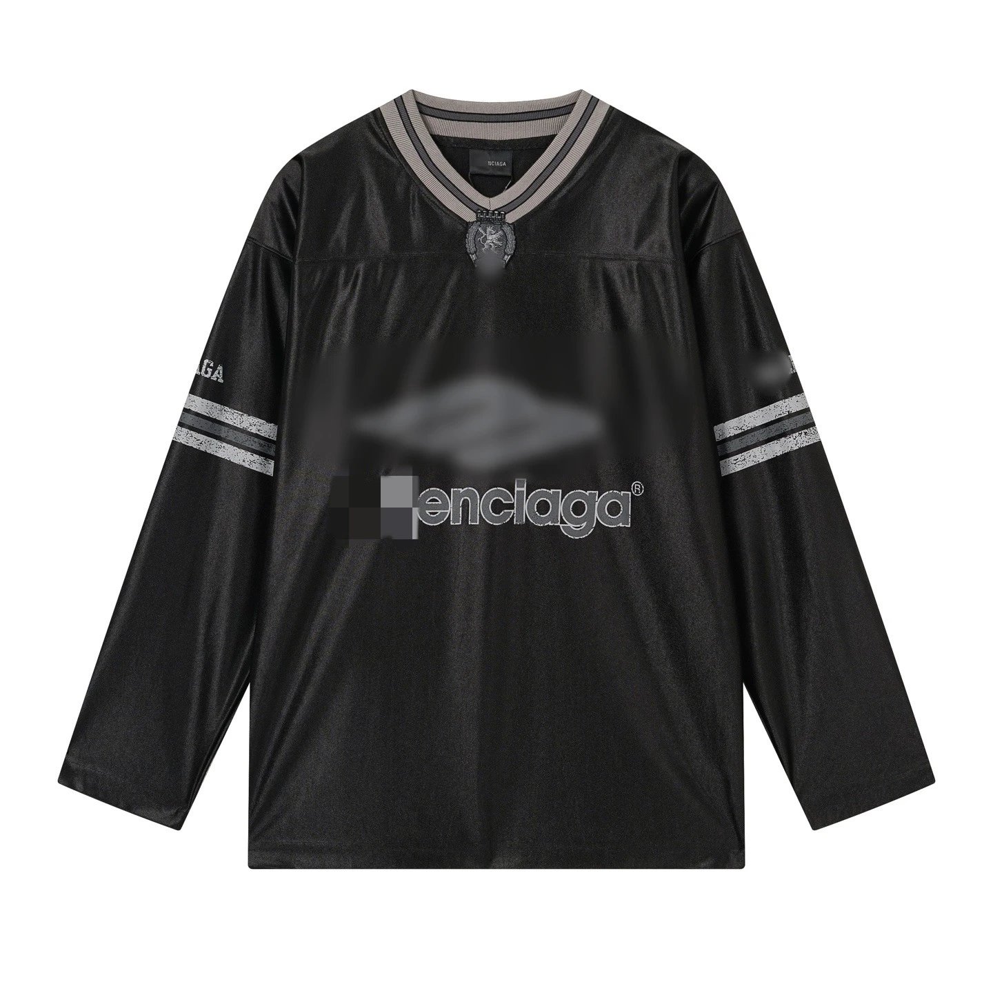 Balenciaga Football Jersey Black Metallic Long-Sleeve V-Neck Top