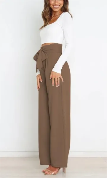 Design High-Waisted Paperbag Waist Wide-Leg Pants Black - 40