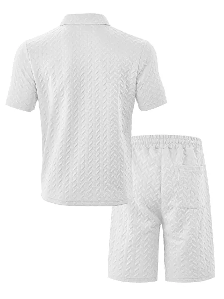 Design Textured Chevron Polo and Shorts Set White - 8