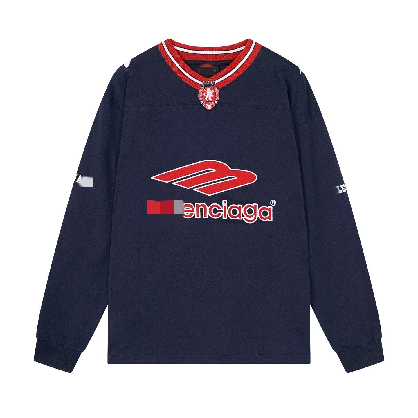 Balenciaga Logo Jersey Navy Long-Sleeve Top