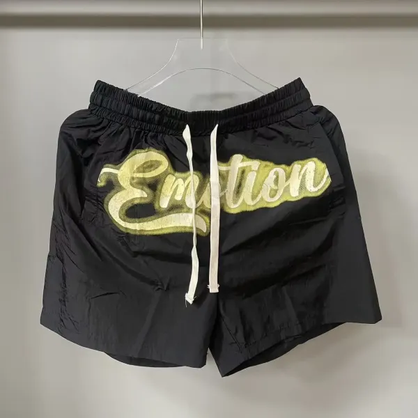 Design Emotion Graphic Print Nylon Shorts Black Shorts - 1