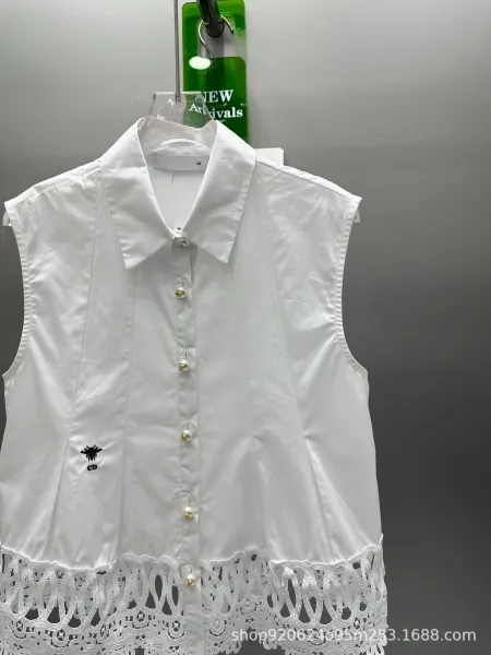 Design White Lace-Hem Sleeveless Shirt Vest Vest Top - 4