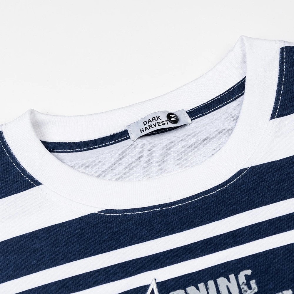 Striped Cotton T-Shirt Navy White Graphic Star Print Casual