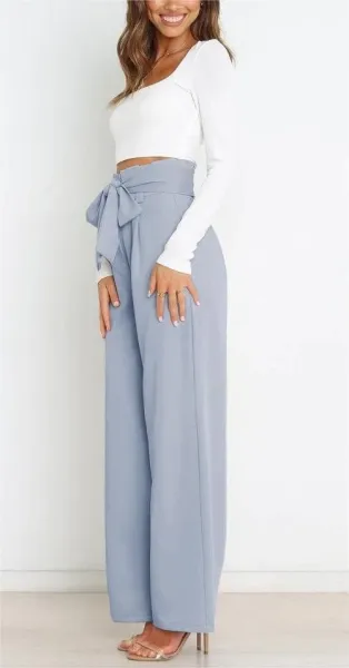 Design High-Waisted Paperbag Waist Wide-Leg Pants Black - 48
