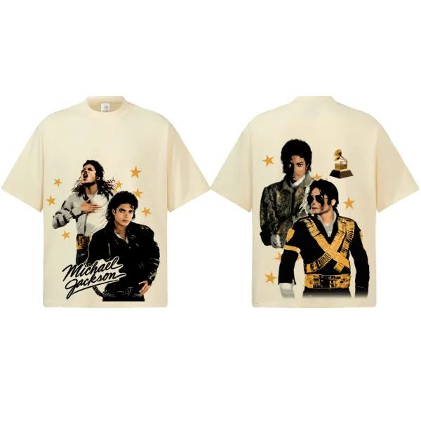 Design Michael Jackson Graphic Print Beige T-Shirt T-Shirts - 1
