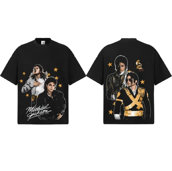 Design Michael Jackson Graphic Print Black Oversized T-Shirt T-Shirts - 1