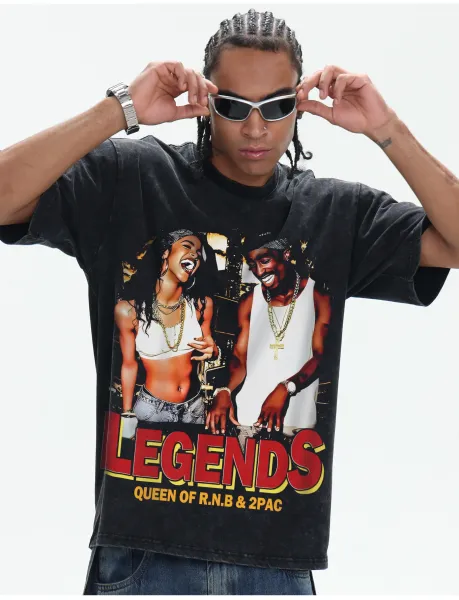 Design Legends & Tupac Shakur Graphic Print Black T-Shirt - 16