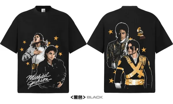 Design Michael Jackson Graphic Washed Black T-Shirt T-Shirts - 12