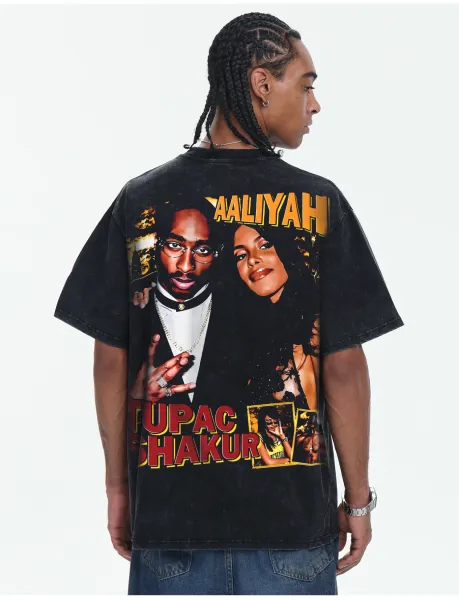 Design Legends & Tupac Shakur Graphic Print Black T-Shirt - 17
