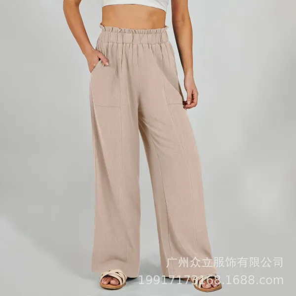 Design Wide-Leg Elastic Waist Pants Olive Green - 39
