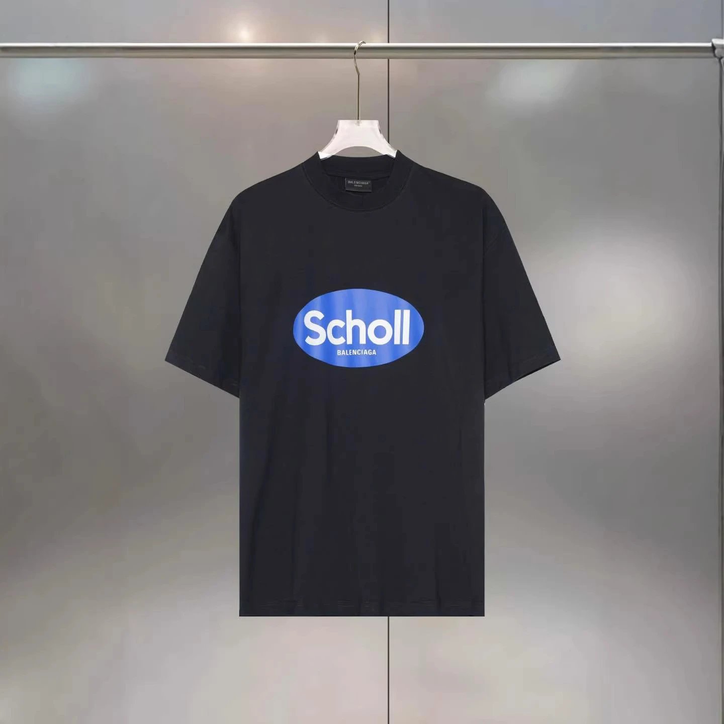 Balenciaga Logo Stripe Navy White Grey Purple Casual T-Shirt