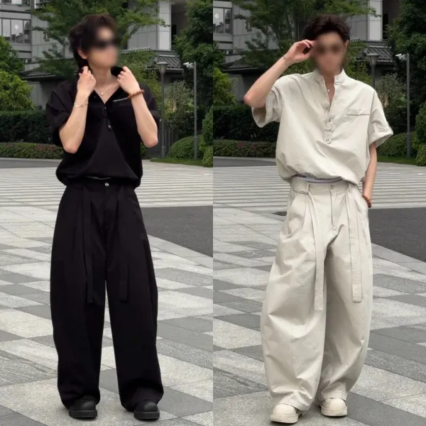 Design Wide-Leg Pleated Trousers Black Pants - 6