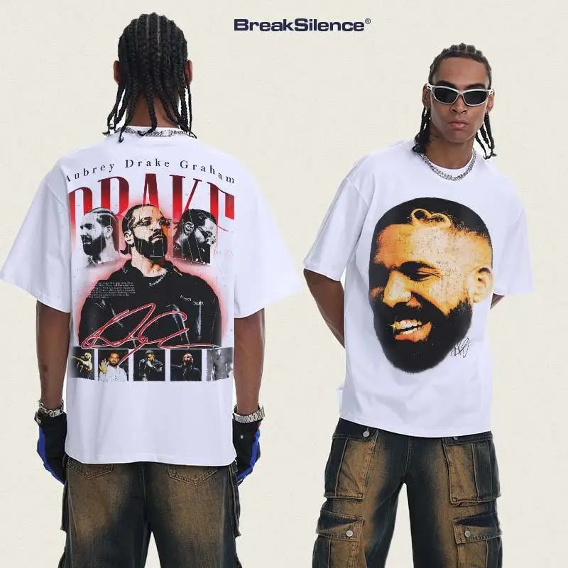 BreakSilence Drake Graphic Print Black Beige Dark Grey Streetwear T-Shirt