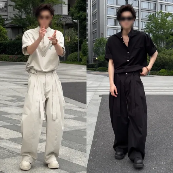 Design Wide-Leg Pleated Trousers Black Pants - 7
