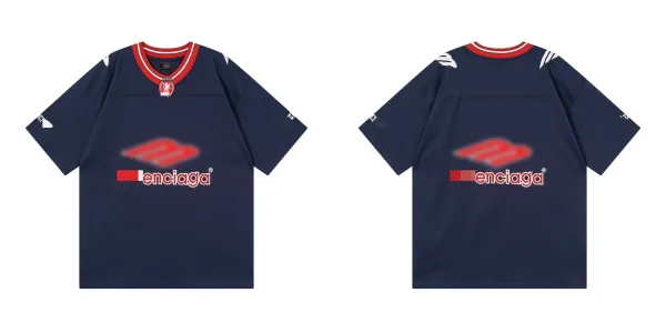 Balenciaga Enciaga Logo Jersey Navy Blue T-Shirt - 1