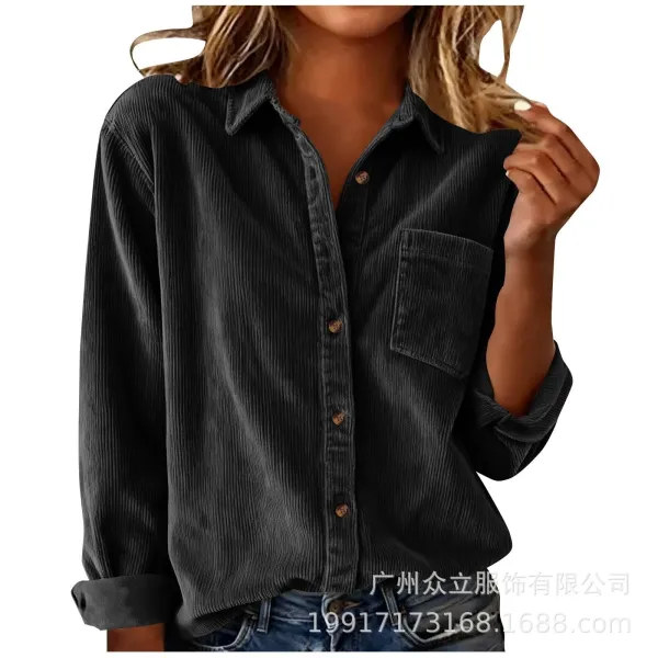 Design Corduroy Button-Up Shirt Forest Green Tops Shirt - 13