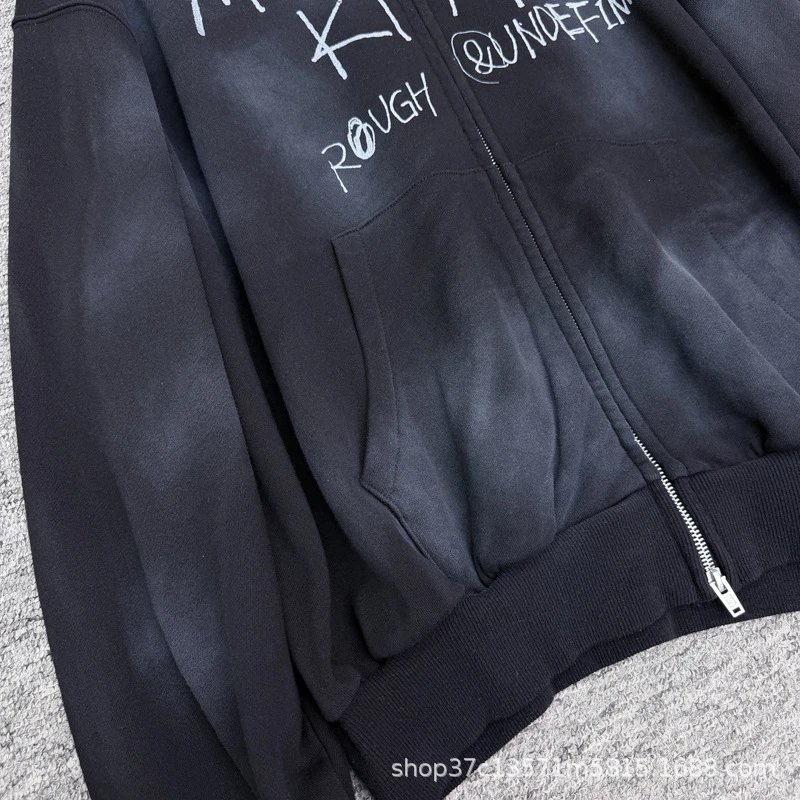 Matin Kim x UNDEFiED Rough Black Distressed Zip-Up Hoodie - 9