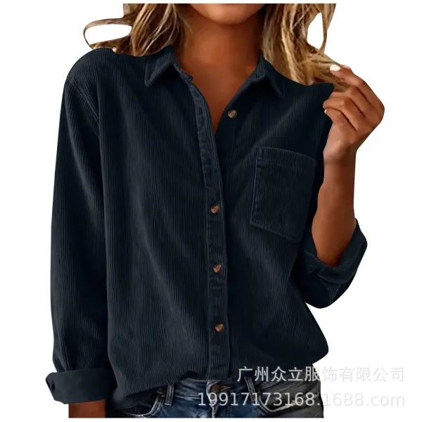 Design Corduroy Button-Up Shirt Forest Green Tops Shirt - 12