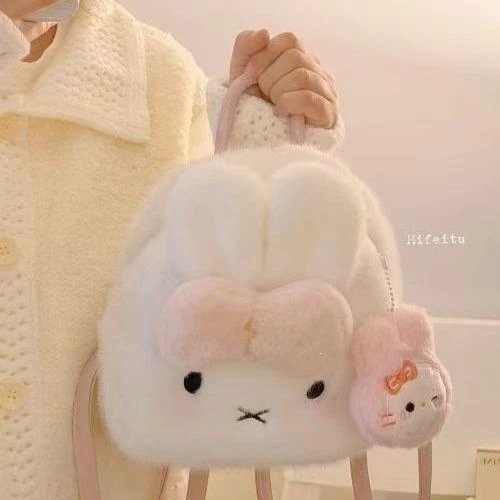 Sanrio Hello Kitty Fuzzy Bunny Mini Backpack White with Pink Bow - 7