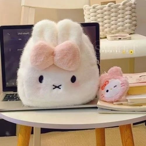 Sanrio Hello Kitty Fuzzy Bunny Mini Backpack White with Pink Bow - 11