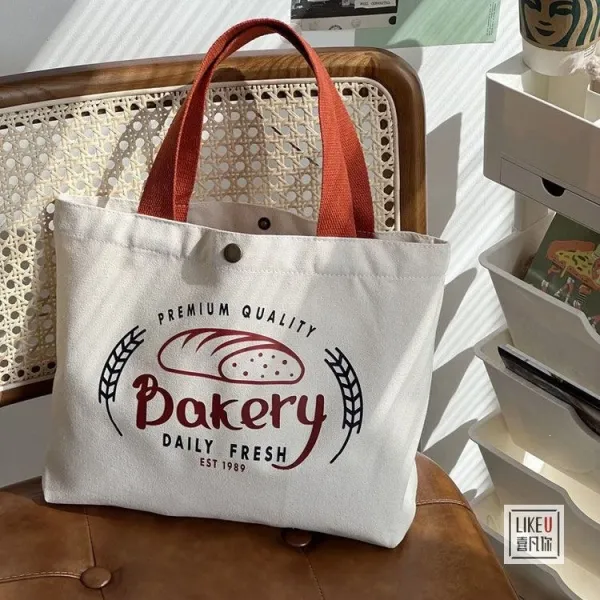 Design Bakery Print Canvas Tote Bag White with Rust Handles Tote Bag - 27