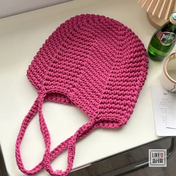 Design Handmade Crochet Tote Bag Pink Tote Bag - 1
