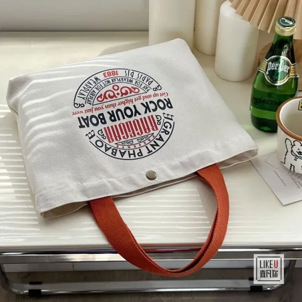 Design Bakery Print Canvas Tote Bag White with Rust Handles Tote Bag - 41